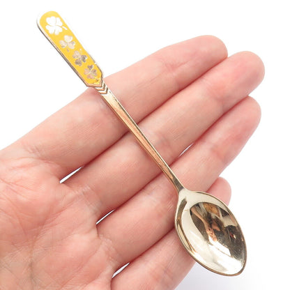 925 Sterling Silver Rose Gold Plated Vintage Egon Lauridsen Enamel Clover Spoon