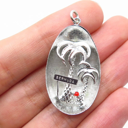 925 Sterling Silver Vintage Real Coral "Bermuda" Palm Tree Pendant