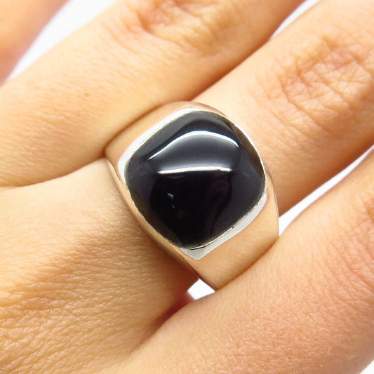 925 Sterling Silver Vintage Mexico Real Black Onyx Gemstone Ring Size 9.75