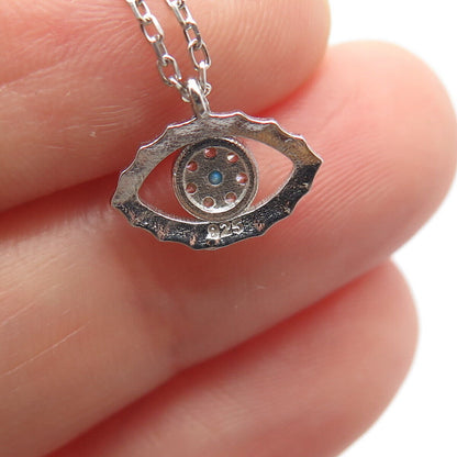 925 Sterling Silver C Z Evil Eye Adjustable Rolo Chain Necklace 16-18"