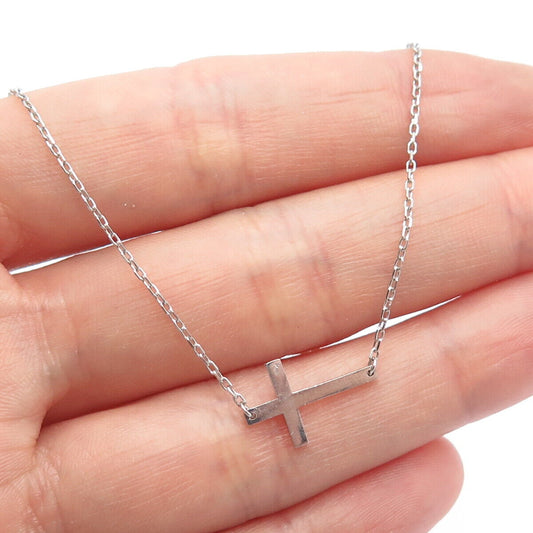 925 Sterling Silver Cross Rolo Chain Necklace 16"