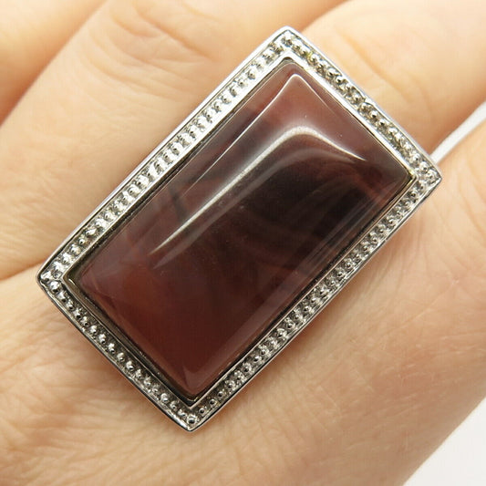 925 Sterling Silver Real Agate Gemstone Wide Ring Size 6 3/4