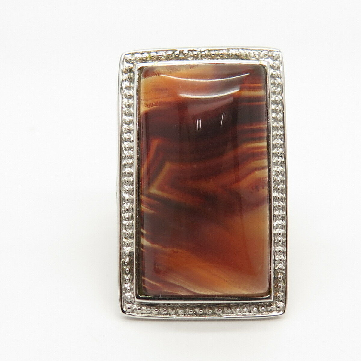 925 Sterling Silver Real Agate Gemstone Wide Ring Size 6 3/4