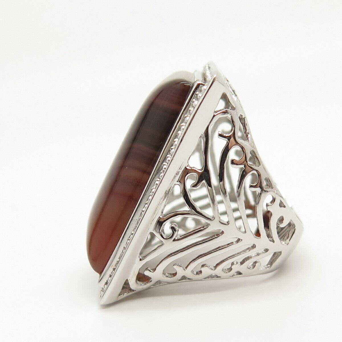 925 Sterling Silver Real Agate Gemstone Wide Ring Size 6 3/4
