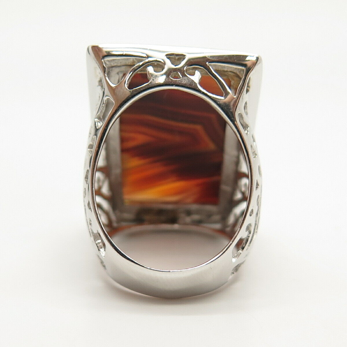 925 Sterling Silver Real Agate Gemstone Wide Ring Size 6 3/4