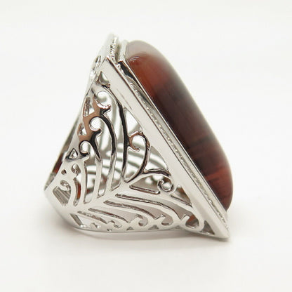 925 Sterling Silver Real Agate Gemstone Wide Ring Size 6 3/4