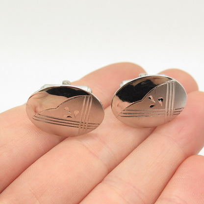 925 Sterling Silver Vintage Etched Striped Oval Cufflinks