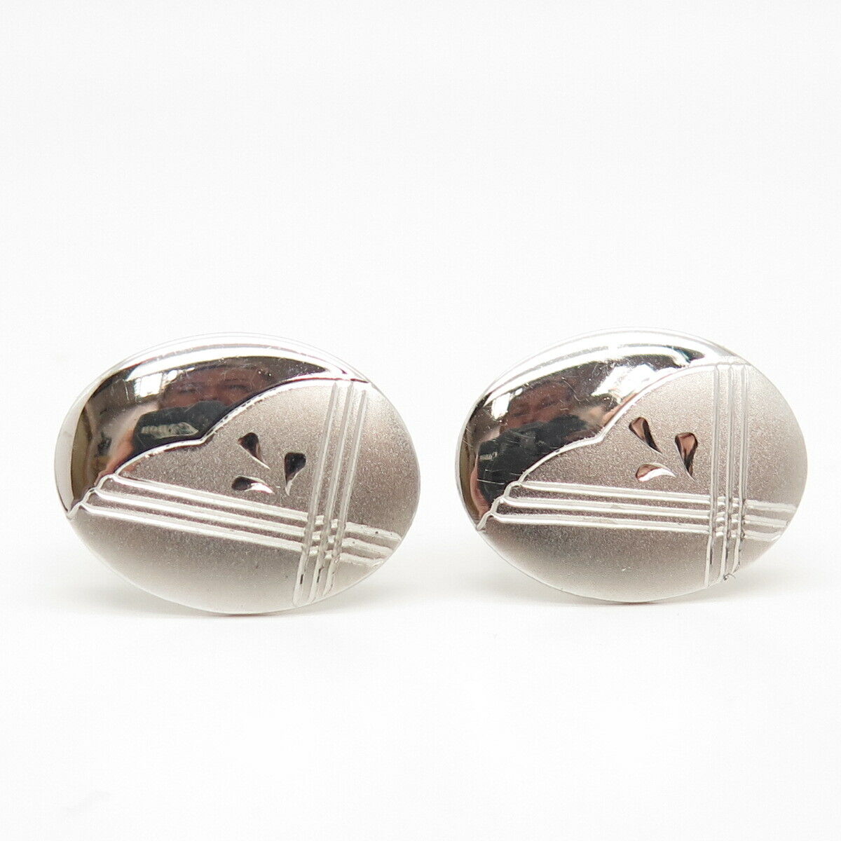 925 Sterling Silver Vintage Etched Striped Oval Cufflinks