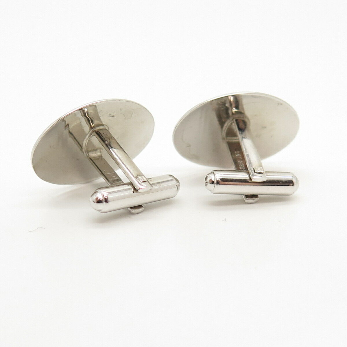 925 Sterling Silver Vintage Etched Striped Oval Cufflinks