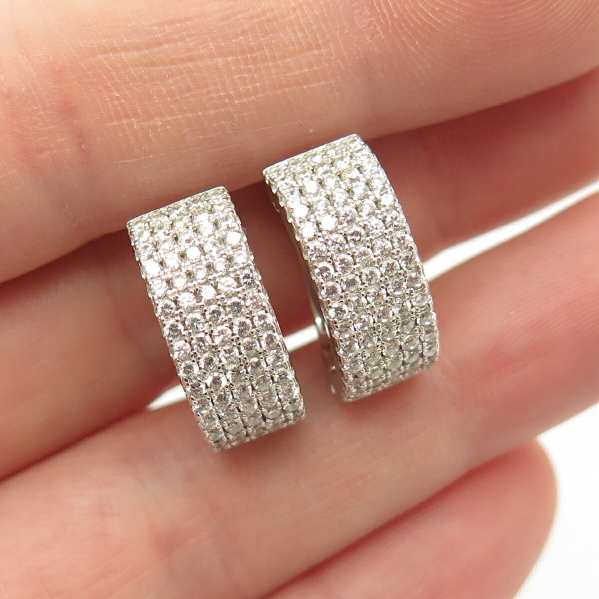 925 Sterling Silver Pave C Z Half Hoop Earrings