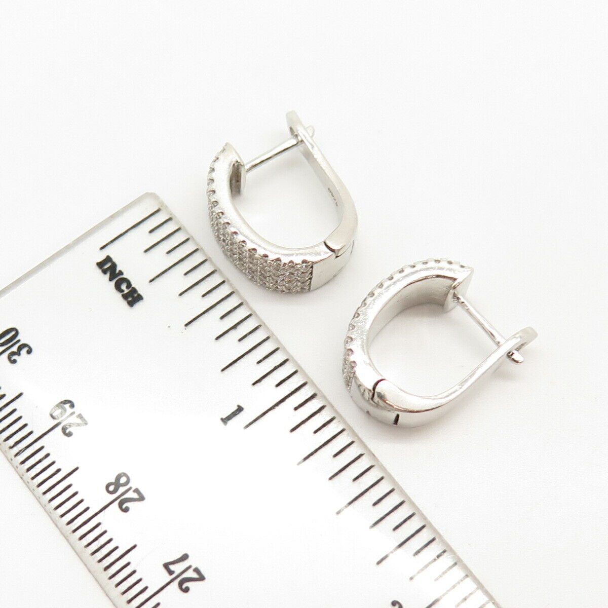 925 Sterling Silver Pave C Z Half Hoop Earrings