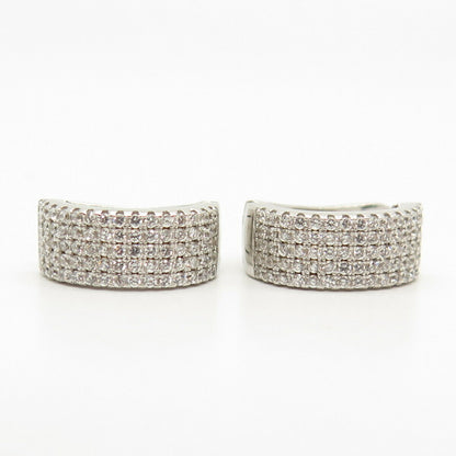 925 Sterling Silver Pave C Z Half Hoop Earrings