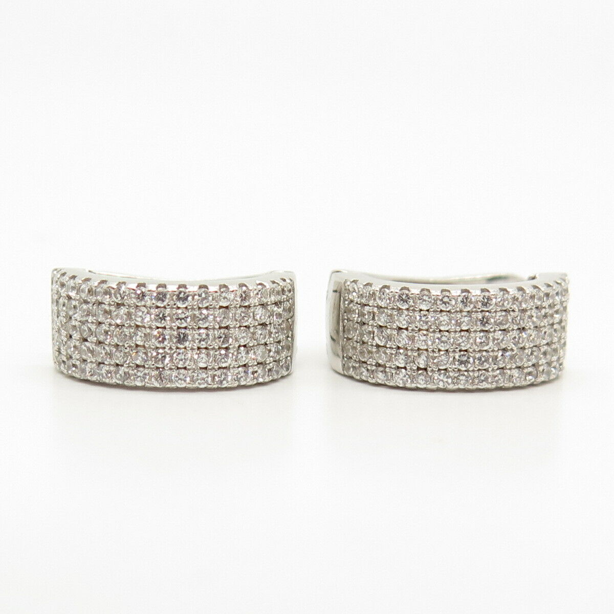 925 Sterling Silver Pave C Z Half Hoop Earrings