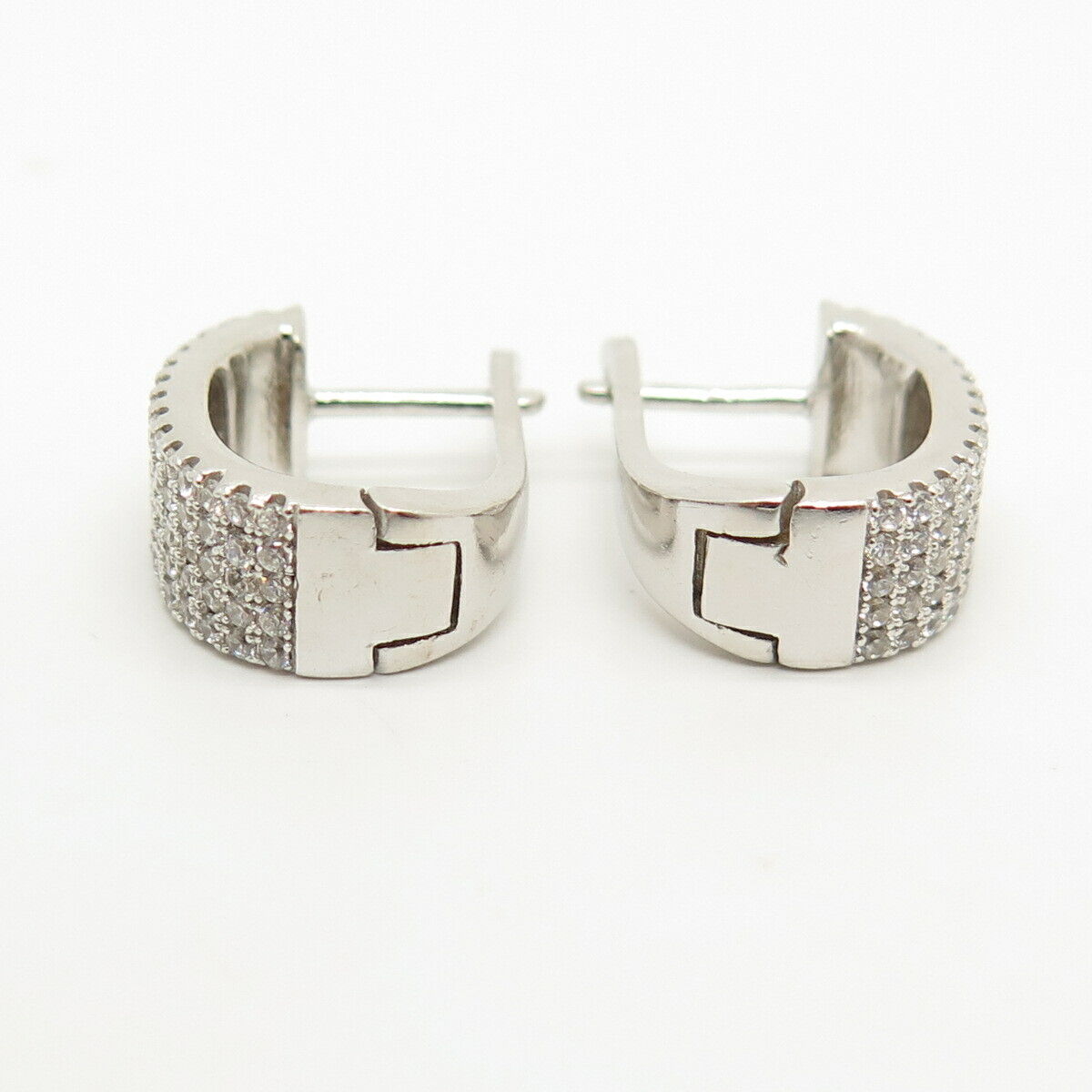 925 Sterling Silver Pave C Z Half Hoop Earrings