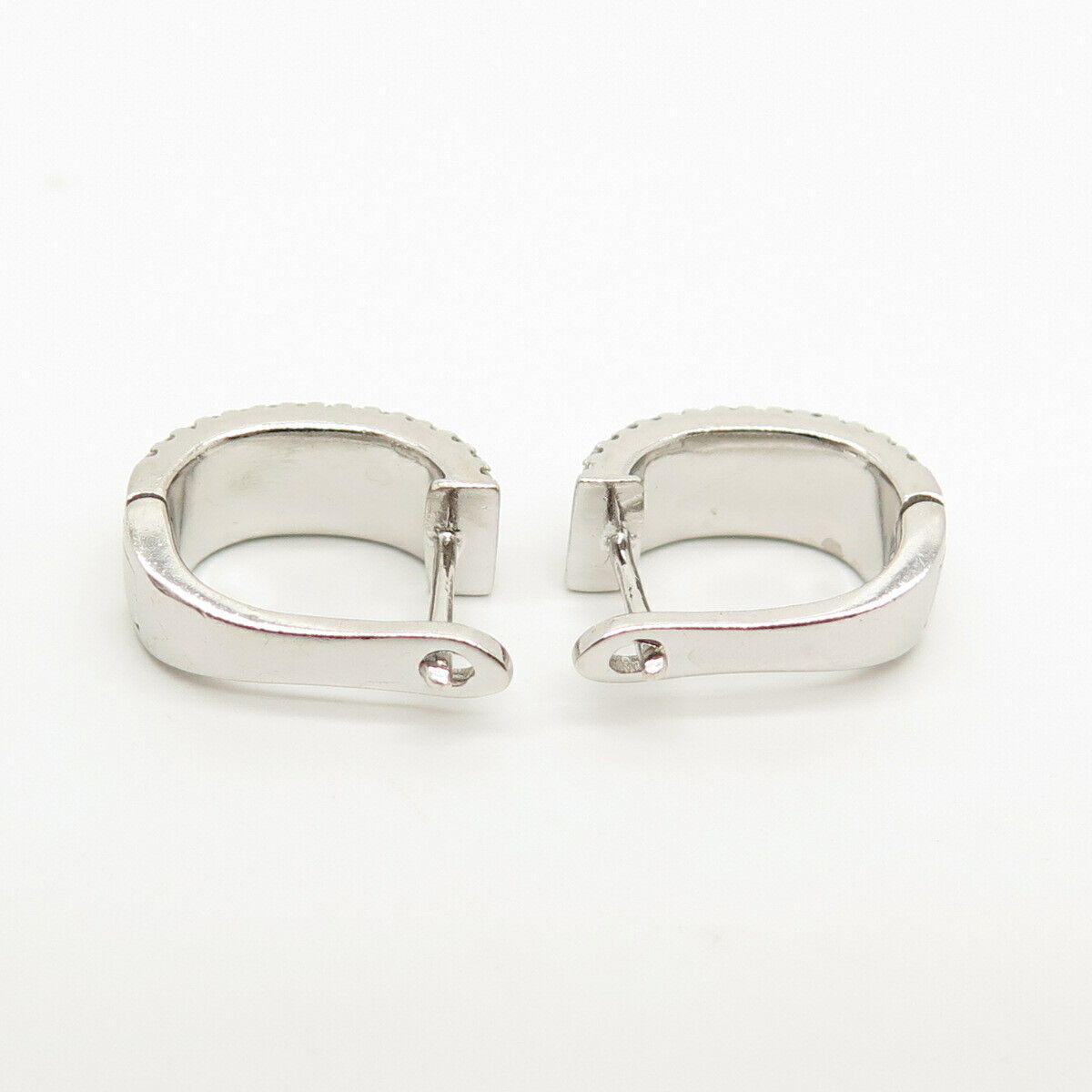 925 Sterling Silver Pave C Z Half Hoop Earrings