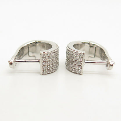 925 Sterling Silver Pave C Z Half Hoop Earrings