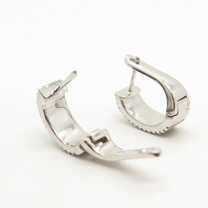 925 Sterling Silver Pave C Z Half Hoop Earrings