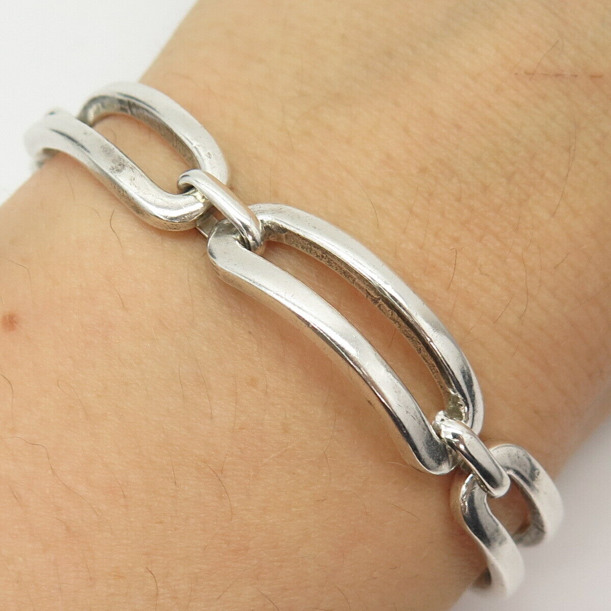 925 Sterling Silver Curved Gate Link Bracelet 7 1/4"