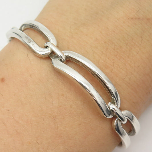 925 Sterling Silver Curved Gate Link Bracelet 7 1/4"