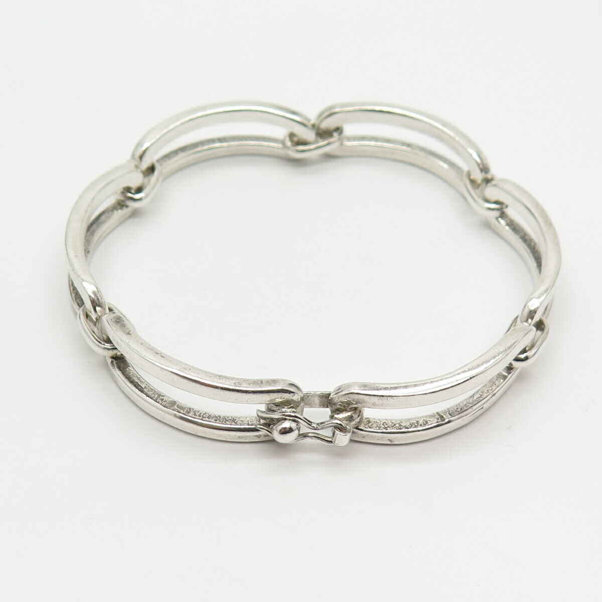 925 Sterling Silver Curved Gate Link Bracelet 7 1/4"