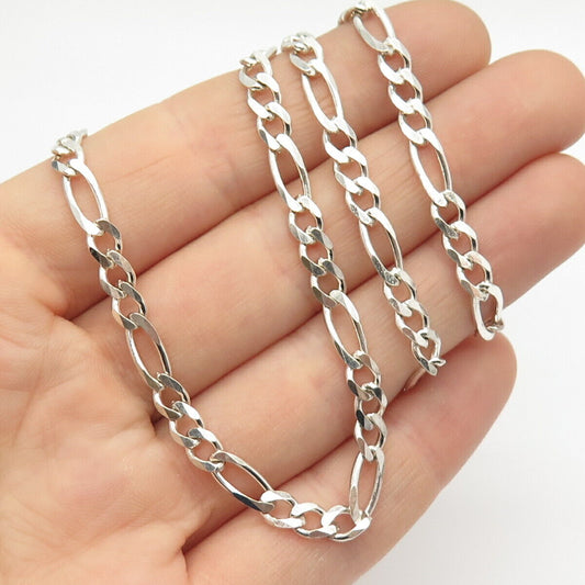 925 Sterling Silver Italy Figaro Chain Necklace 20"