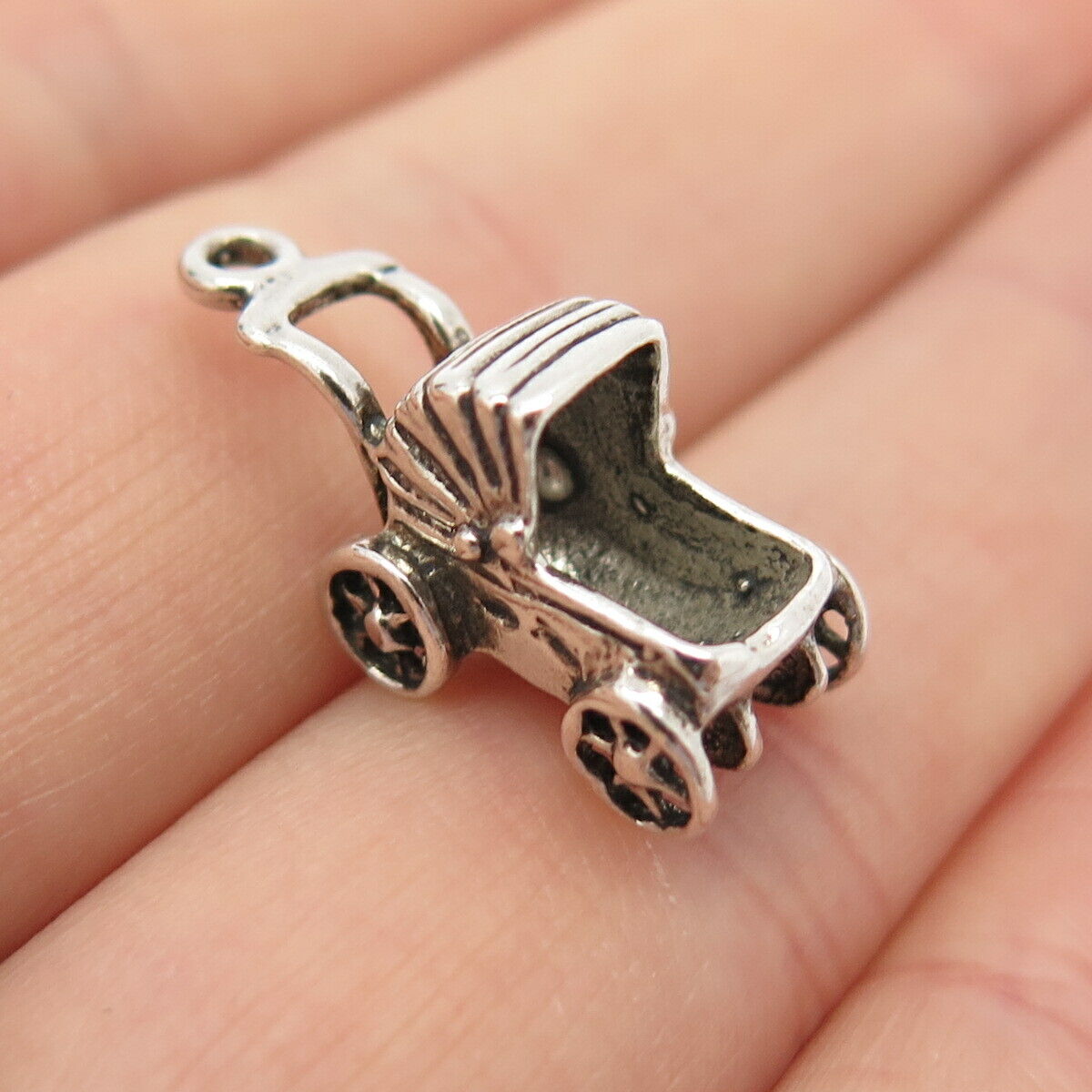 925 Sterling Silver Vintage Pram Charm Pendant