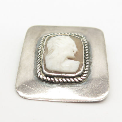 925 Sterling Silver Vintage MOP Cameo Victorian Lady Pin Brooch