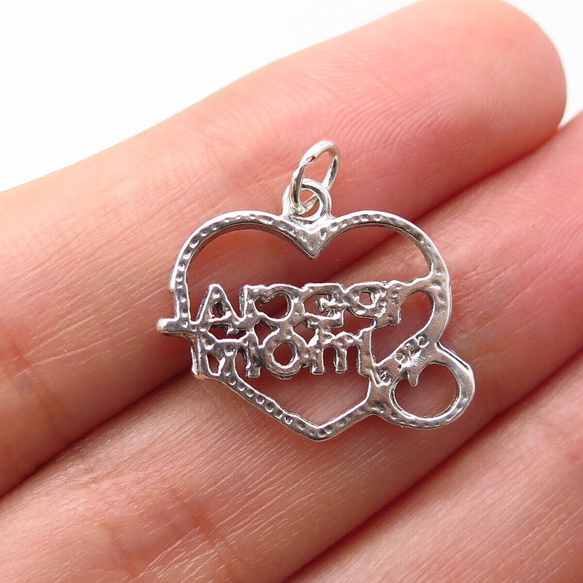 925 Sterling Silver Vintage "Special Mom" Heart Charm Pendant