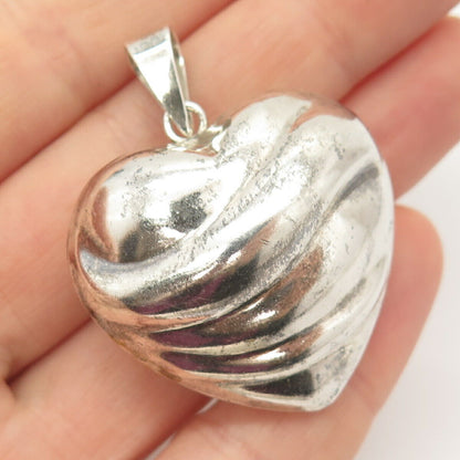 925 Sterling Silver Vintage Hollow Wrinkled Heart Design Pendant