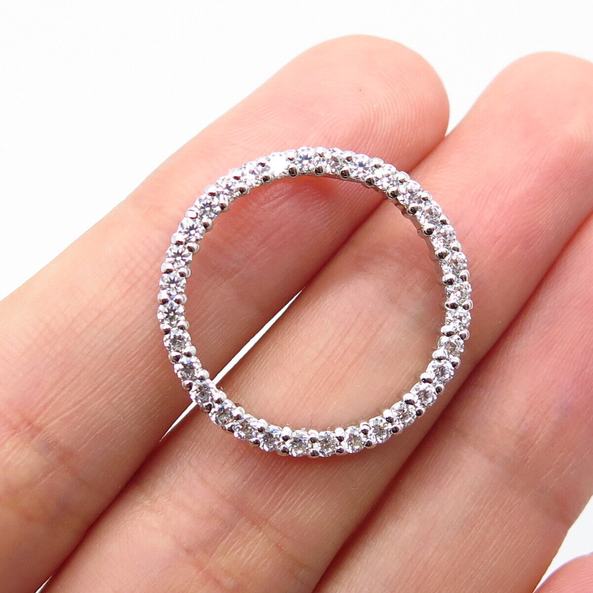 925 Sterling Silver Pave C Z Circle of Life Slide Pendant