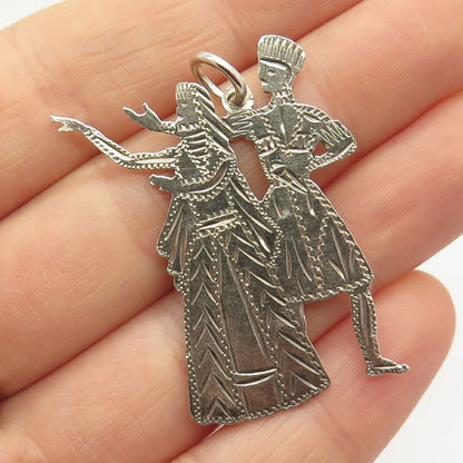 925 Sterling Silver Vintage Caucasian Traditional Folklore Theme Couple Pendant