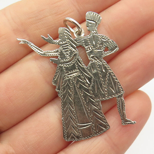 925 Sterling Silver Vintage Caucasian Traditional Folklore Theme Couple Pendant