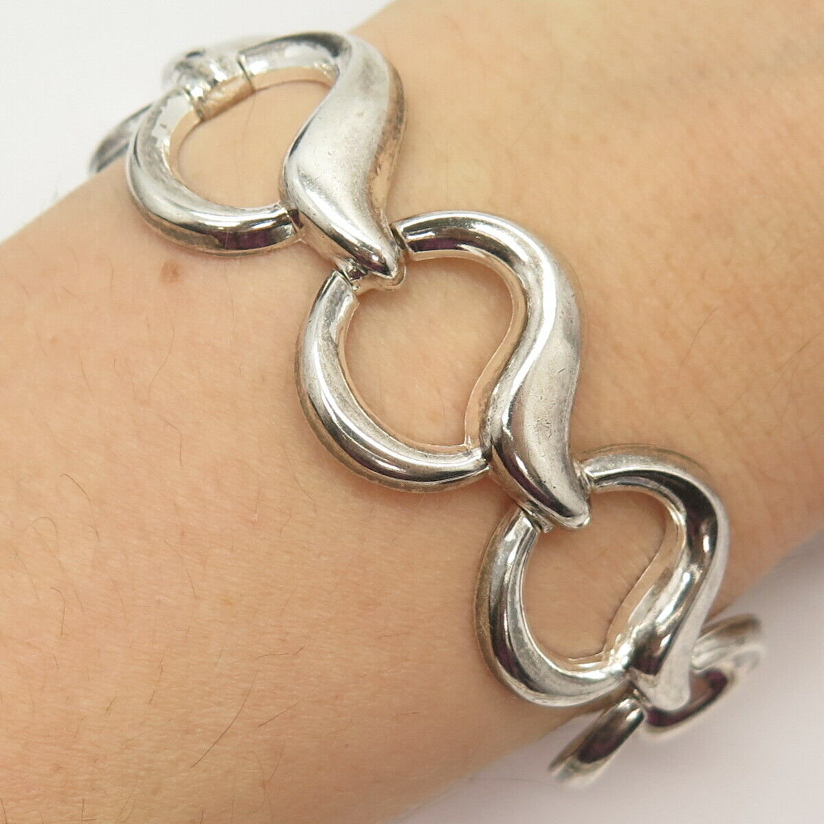 835 Silver Vintage Abstract Circle Link Bracelet 7"