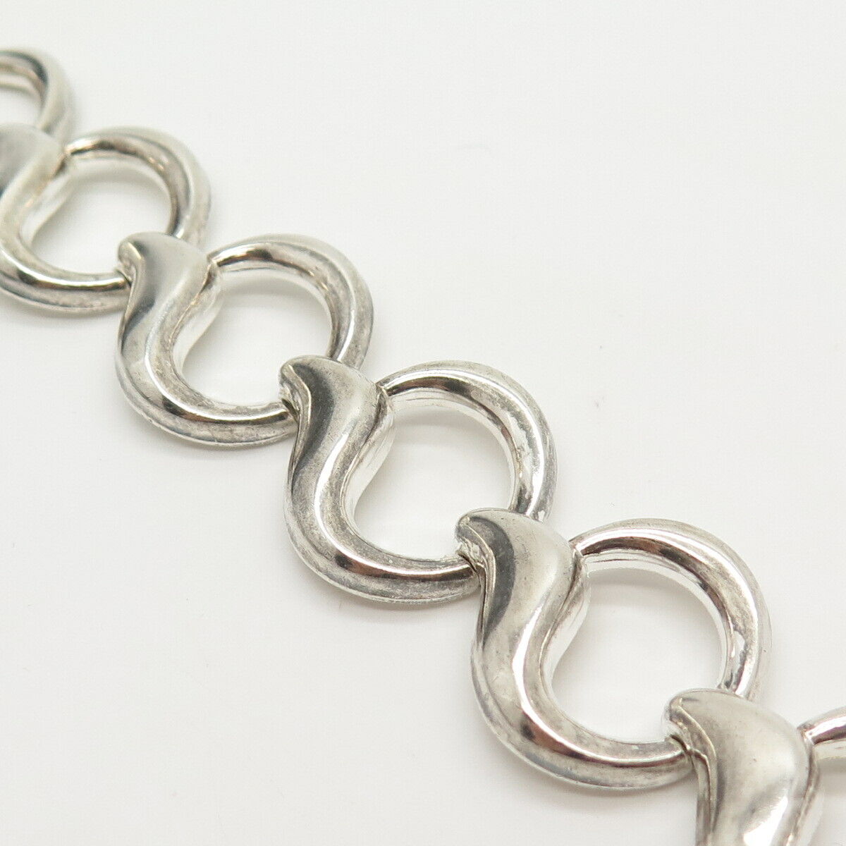 835 Silver Vintage Abstract Circle Link Bracelet 7"