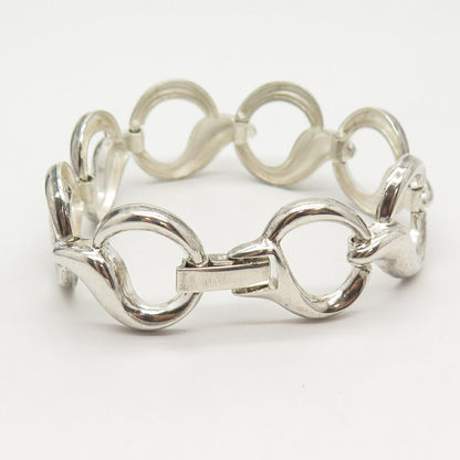 835 Silver Vintage Abstract Circle Link Bracelet 7"