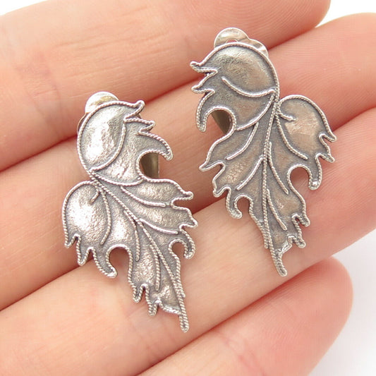 925 Sterling Silver Vintage Textured Leaves Clip On Earrings