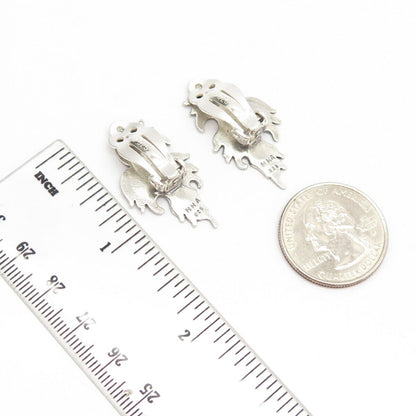 925 Sterling Silver Vintage Textured Leaves Clip On Earrings