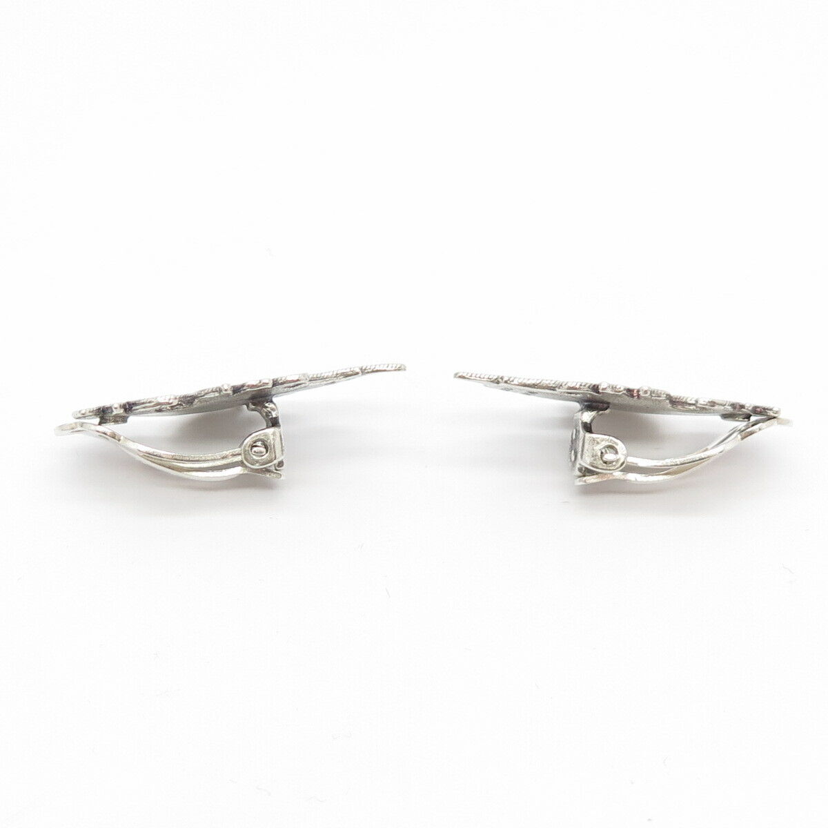 925 Sterling Silver Vintage Textured Leaves Clip On Earrings