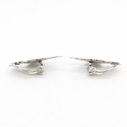 925 Sterling Silver Vintage Textured Leaves Clip On Earrings