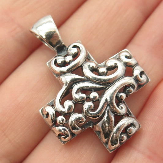 925 Sterling Silver Vintage Bead & Swirl Cross Pendant