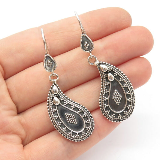 925 Sterling Silver Vintage Bead Teardrop Dangling Earrings