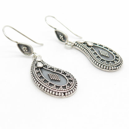 925 Sterling Silver Vintage Bead Teardrop Dangling Earrings