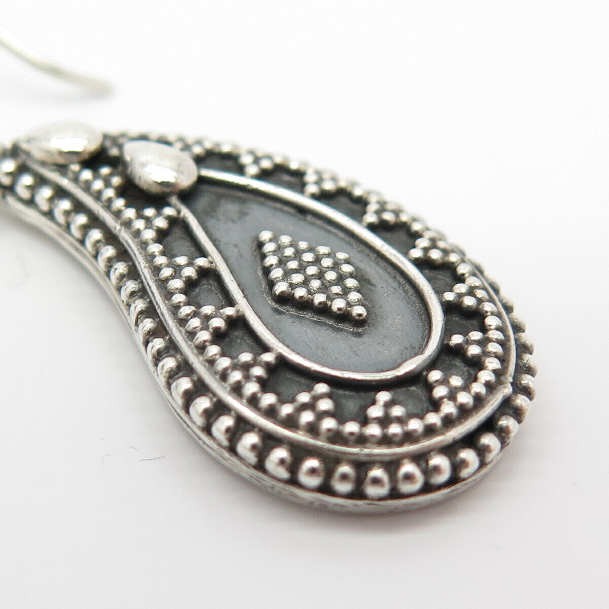 925 Sterling Silver Vintage Bead Teardrop Dangling Earrings