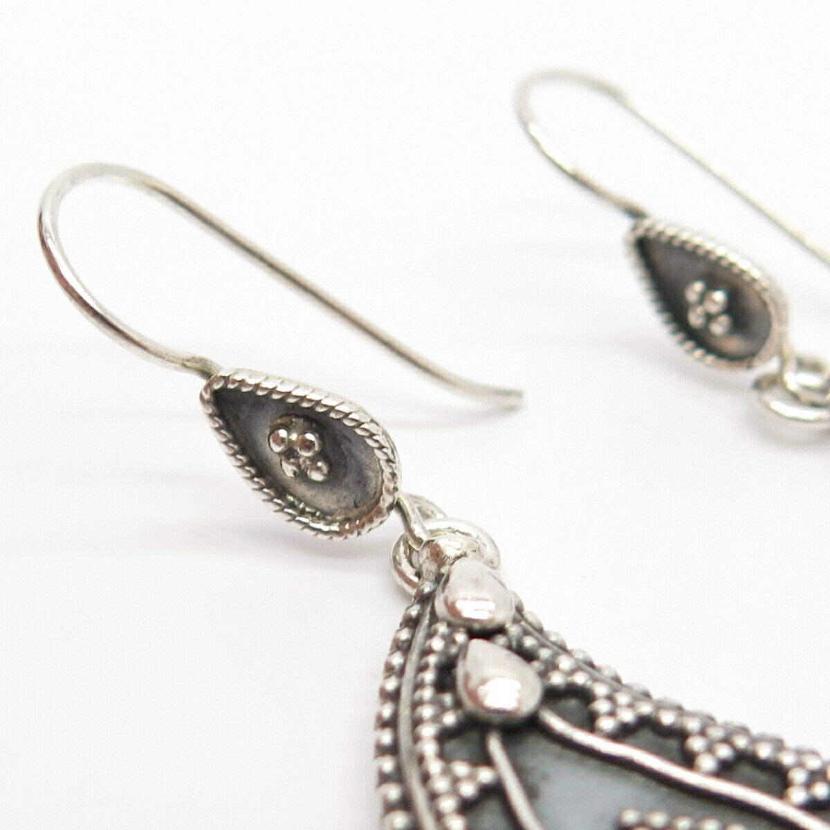 925 Sterling Silver Vintage Bead Teardrop Dangling Earrings