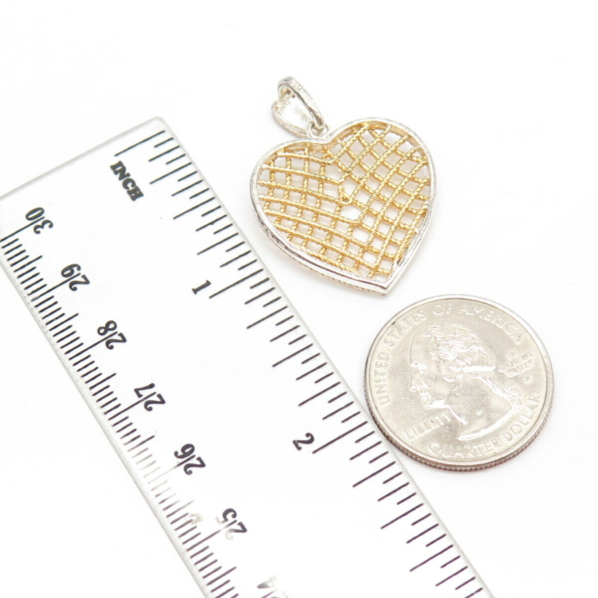 925 Sterling Silver 2-Tone Vintage Cage Heart Pendant