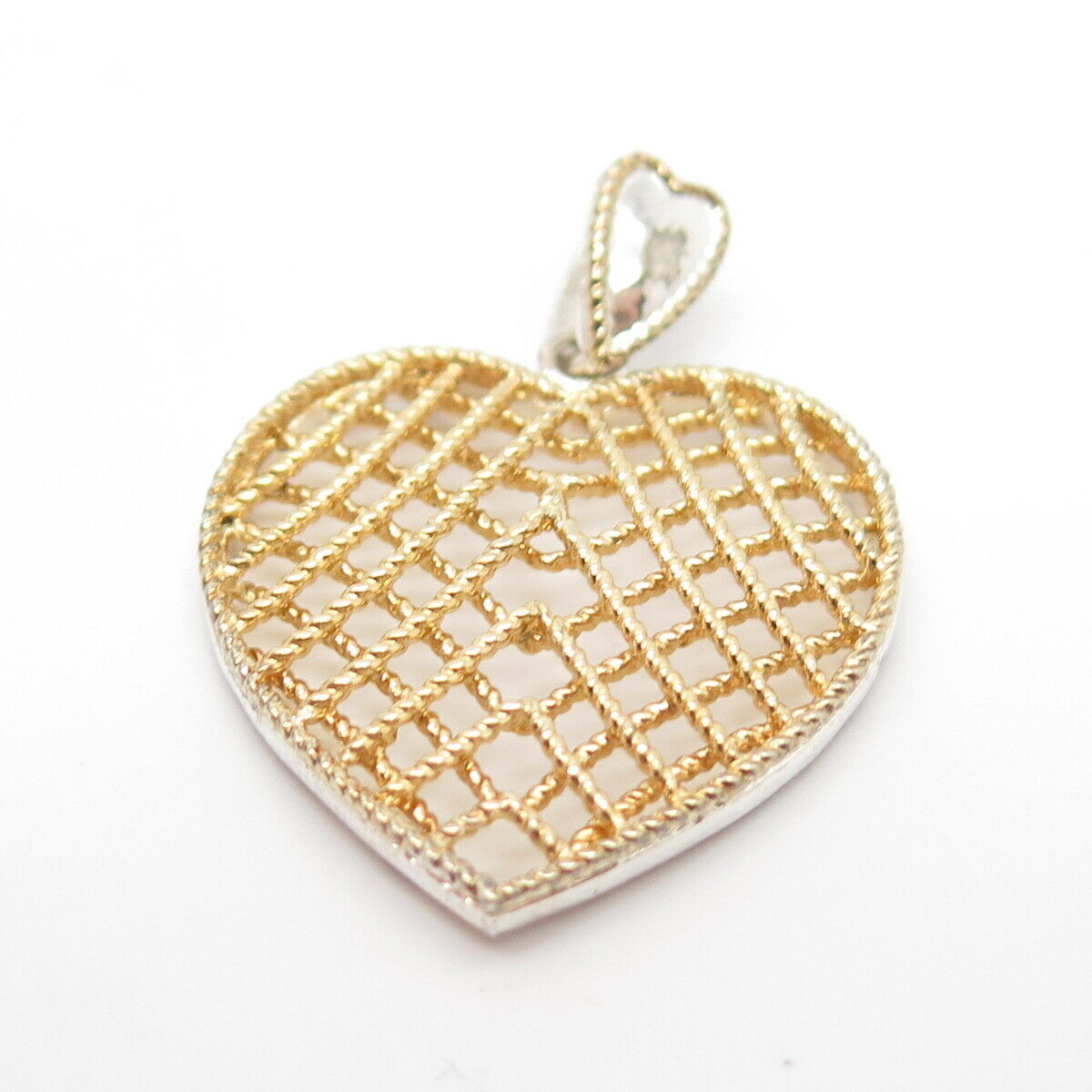 925 Sterling Silver 2-Tone Vintage Cage Heart Pendant