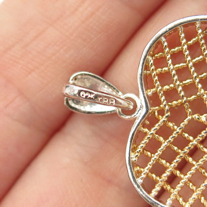 925 Sterling Silver 2-Tone Vintage Cage Heart Pendant