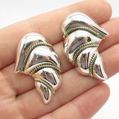 925 Sterling Silver 2-Tone Vintage Mexico Twisted Accent Earrings