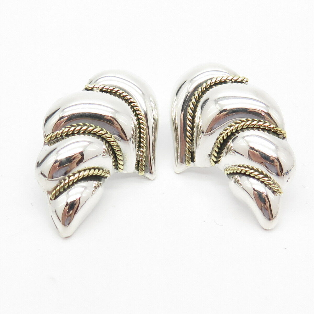 925 Sterling Silver 2-Tone Vintage Mexico Twisted Accent Earrings