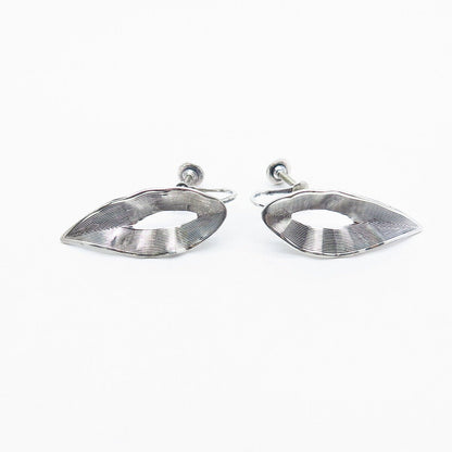 925 Sterling Silver Vintage BEAU Textured Leaf Screw Back Earrings